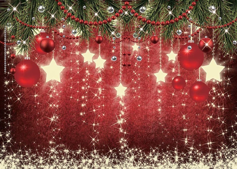 CHAIYA 8X6ft Christmas Backdrop Red Ball Xmas Merry Party Decorations for Family Holiday New Year Backdrop for Christmas Party Decoration Banner Photo Shoot - Image 1